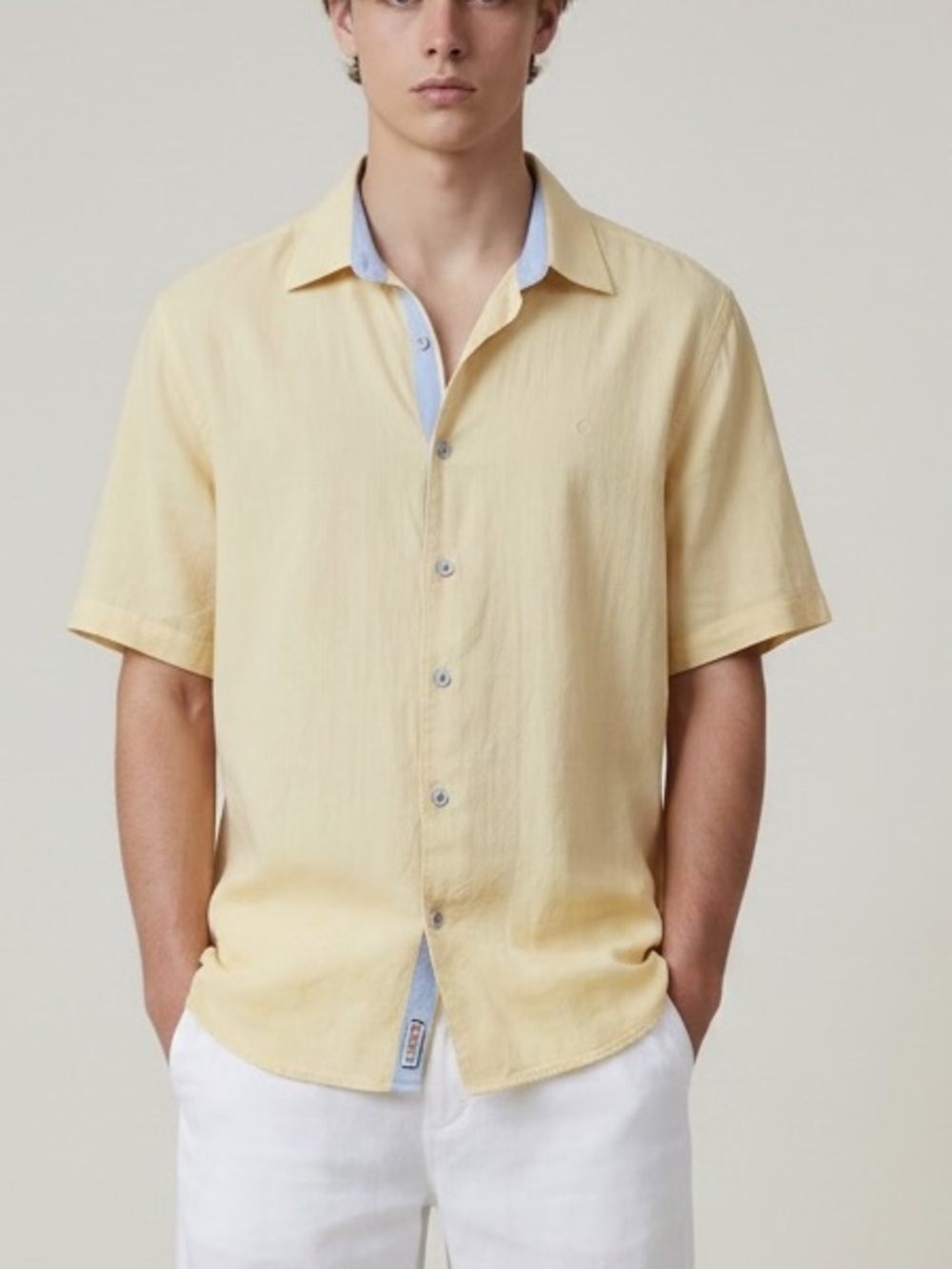 Carducci Short-Sleeve Linen Shirt Butter Yellow Yachting coastal old money